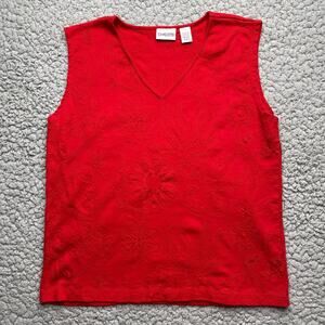 Chicos Vintage Sleeveless Embroidered Top Womens 3 Red Floral